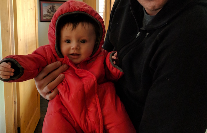 Baby in winter puffy onesie