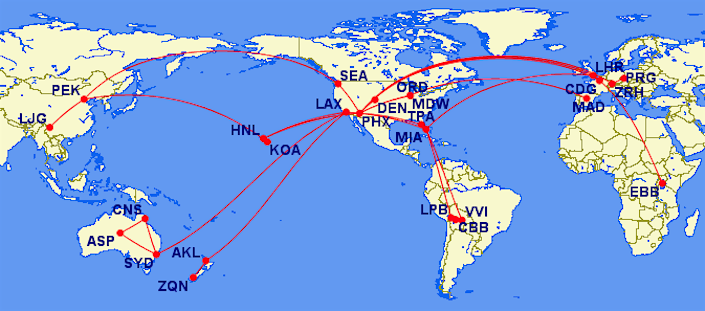 Air routes all over the world